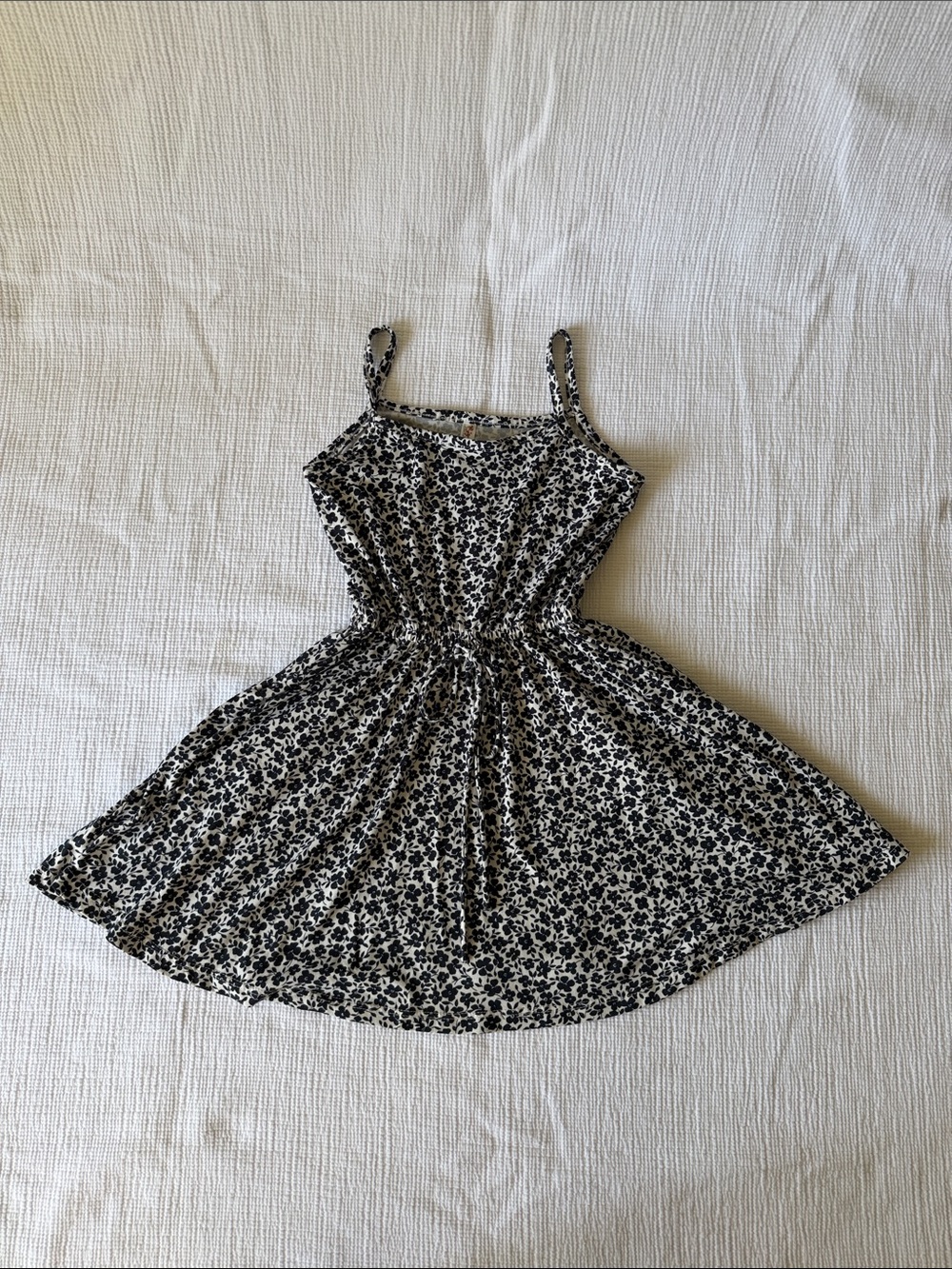 Diosa Girls' Black & White Floral Tie-Waist Sundress with Spaghetti Straps